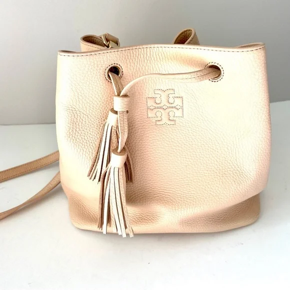 Tory Burch Light Nude Pink Bucket Bag Crossbody Purse - Picture 2 of 16